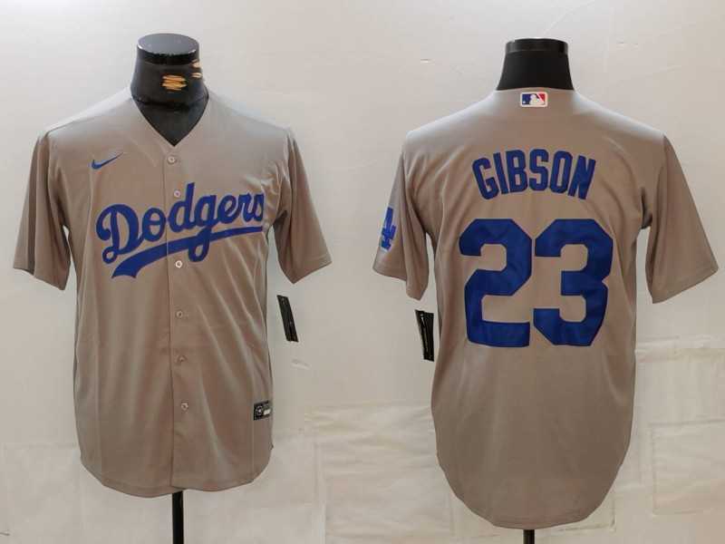 Mens Los Angeles Dodgers #23 Kirk Gibson Grey Cool Base Stitched Jersey